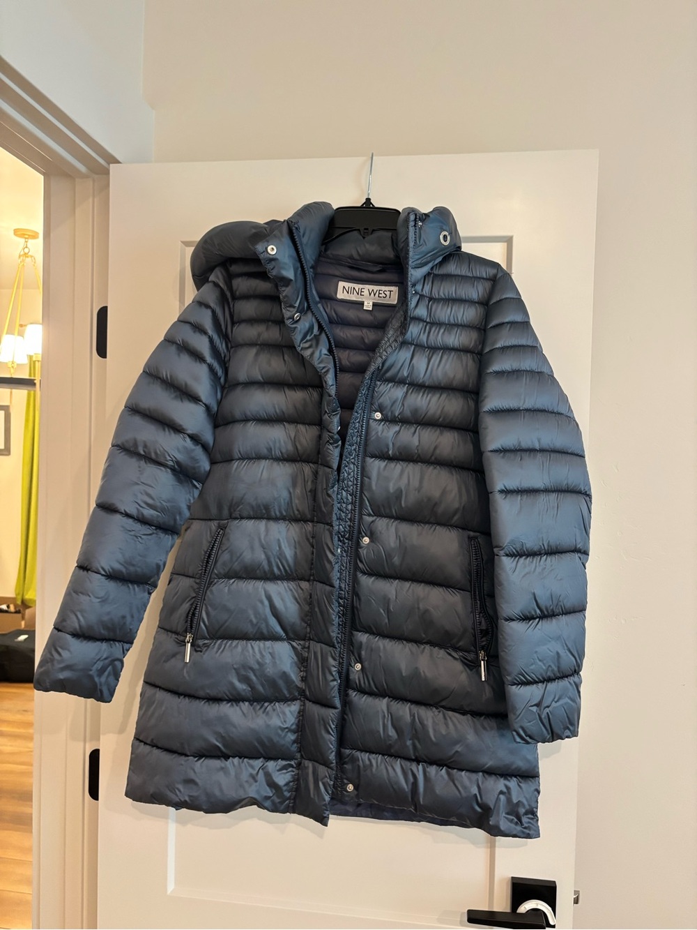 Nine West Dark Blue Hooded Puffer Coat